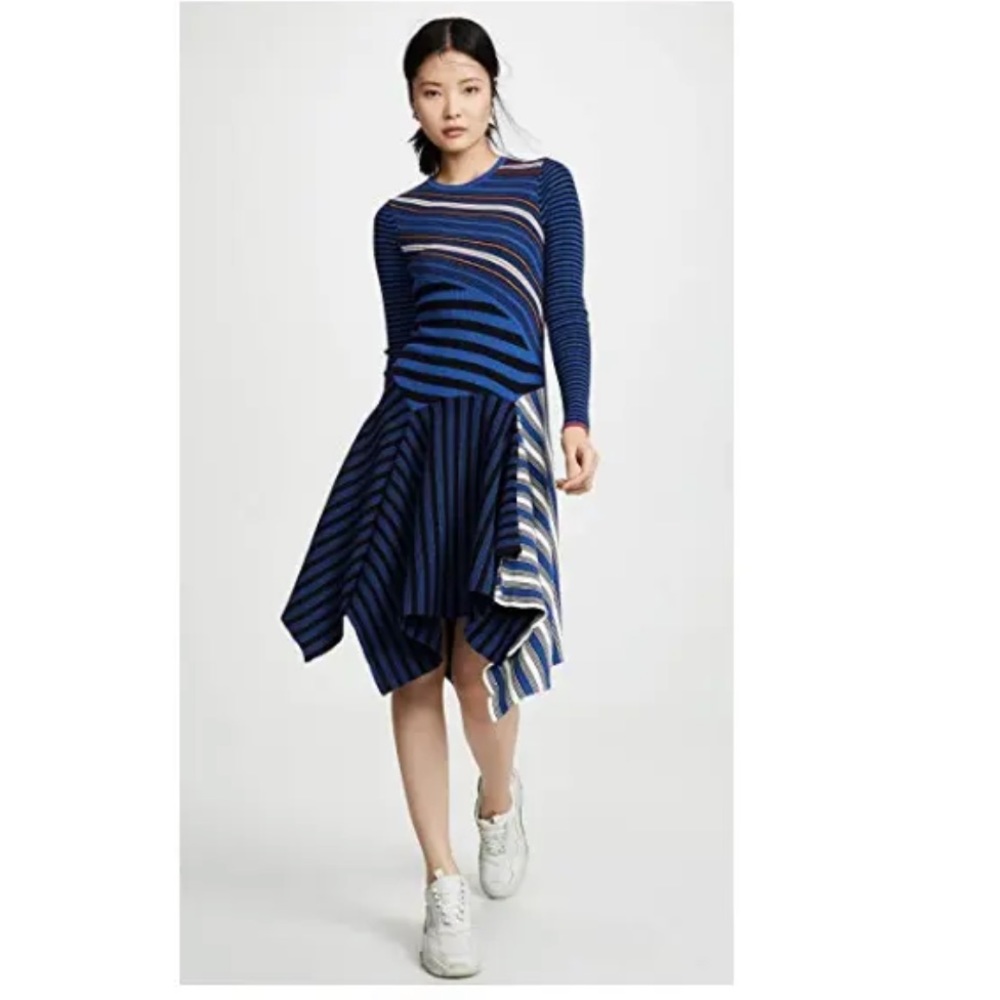 OPENING CEREMONY COLLEGIATE RIBBED KNIT ASYMMETRICAL HEM MARINE NAVY DRESS sz M
